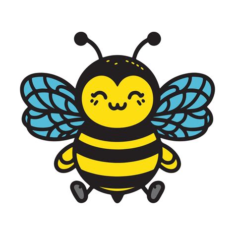 Cute Friendly Bee Cartoon Happy Flying Bee With Big Kind Eyes Insect