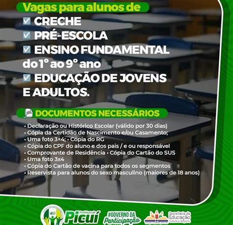 Matrículas abertas nas escolas da Rede Municipal de Ensino de Picuí