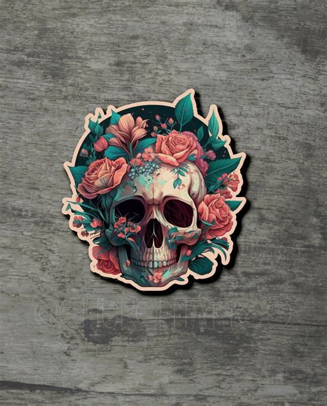 Skull And Roses Sticker Tattoo Style Decal Etsy