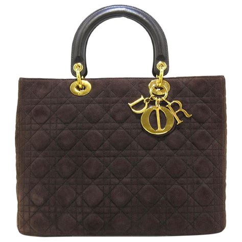 Dior Cartable en daim marron Cannage Lady Dior Suede Cuir Veau façon