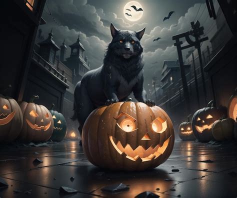 Premium AI Image | A halloween pumpkin with a wolf on it