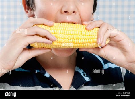 Boy Eating Corn On The Cob Stock Photo Alamy