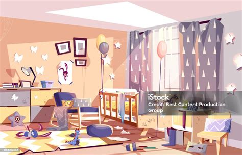 Kamar Tidur Anak Yang Berantakan Vektor Kartun Interior Cerah Ilustrasi ...