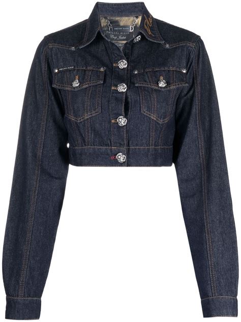 Philipp Plein Chains Cropped Denim Jacket Blue FARFETCH