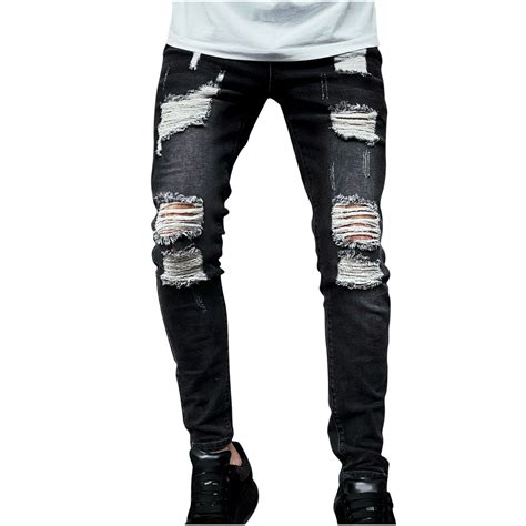 Apexfwdt Mens Ripped Jeans Distressed Destroyed Slim Fit Straight Leg Denim Pants Fashion Washed