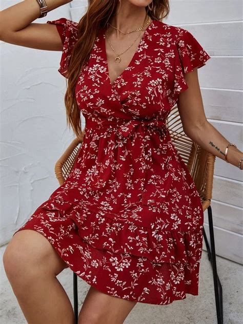 Ditsy Floral Wrap Belted A Line Dress Dress A Line Dress Short Dresses