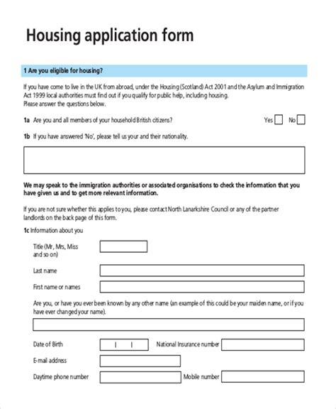 Free 12 Sample Housing Application Forms In Pdf Ms Word Excel