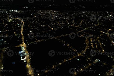 Night Aerial View of Illuminated British City. Drone's Footage of Luton ...