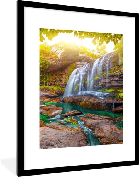 Fotolijst Incl Poster Natuur Waterval Planten Bomen Zon