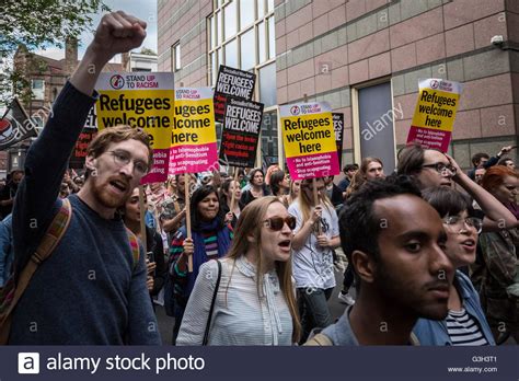 London Uk 24th June 2016 Refugees Welcome Here Placards Defend