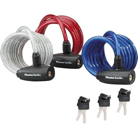 MASTER LOCK Cable Antivol Vélo 1 8 m Cable Clé Extérieur Pack