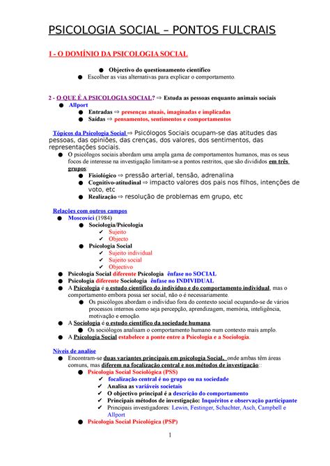 Resumo P Folio Ps Psicologia Social PSICOLOGIA SOCIAL PONTOS