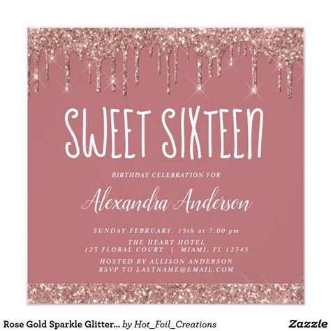 Sweet Sixteen Birthday Party Rose Gold Glitter Invitation Zazzle