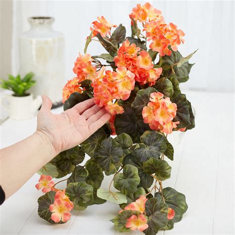 Salmon Cascading Artificial Geranium Bush Bushes Bouquets Floral