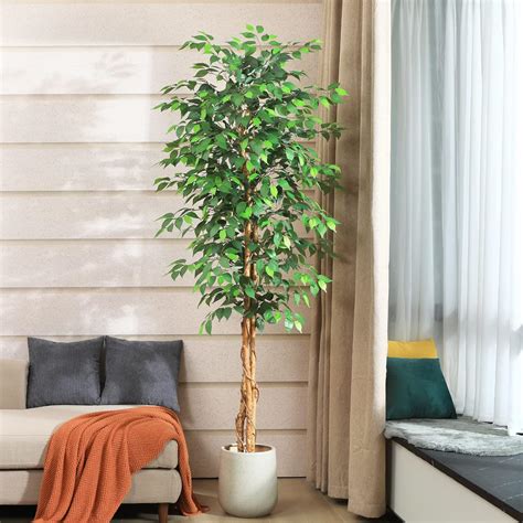 Soguyi Rbol De Ficus Artificial De Pies Con Tronco De Madera Natural