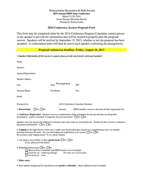 Fillable Online Prps Conference Speaker Proposal Form Fax Email