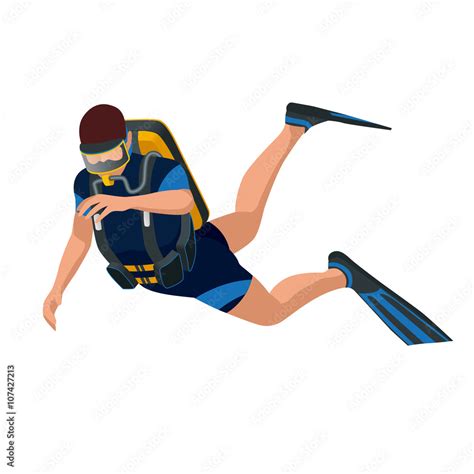 Scuba Diver Diving Man Front View Scuba Diving Flat D Isometric