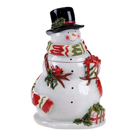 Certified International Snowy Night Snowman 3 D Snowman Cookie Jar