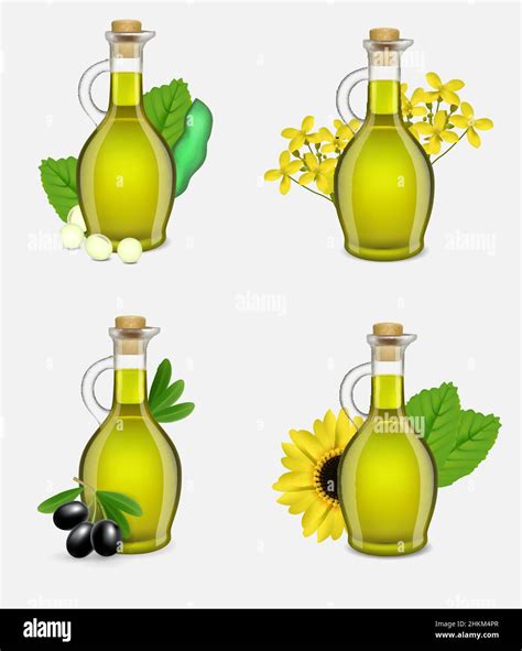 Plant Oil Glass Bottle Set Vector Realistic Illustration Stock Vector Image And Art Alamy