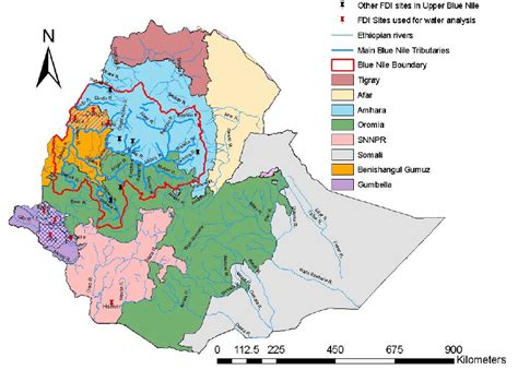 Map Of Ethiopia With Administrative And Hydrological Boundaries And