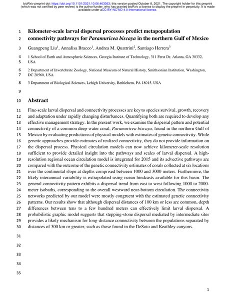 PDF Kilometer Scale Larval Dispersal Processes Predict Metapopulation