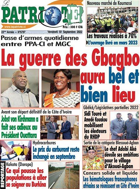 Titrologie De Le Patriote N Du Vendredi Septembre Abidjan