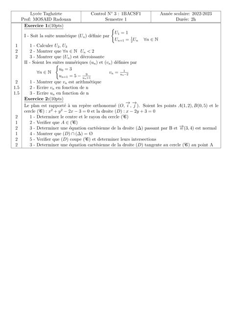 Devoir 2 S01 Suites Et Produit Scalaire V3 1 Bac Science Maths