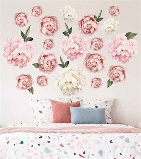 Peony Wall Decals Peony Flowers Sticker Peony Wall Art Peony Etsy