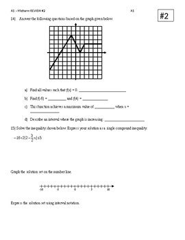 Algebra Midterm Review Questions Worksheet Of Tpt