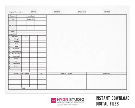 Tech Pack Template English A4 Size 02 Technical Drawings Fashion