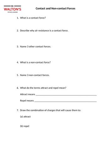 Contact and Non-contact Forces worksheet and video | Teaching Resources