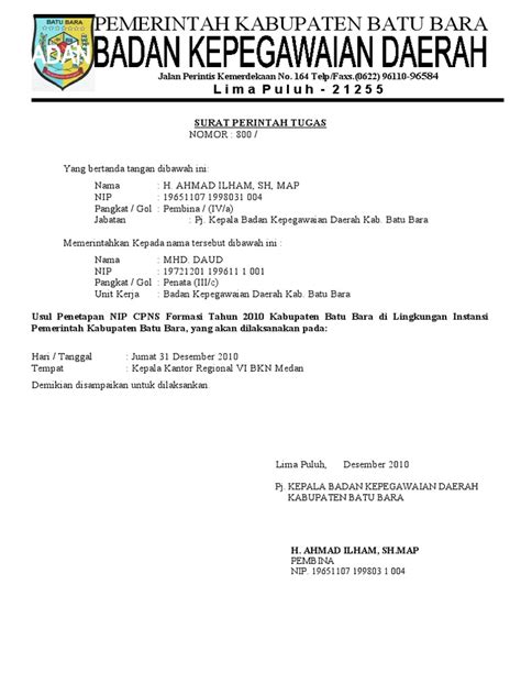 Contoh Surat Perintah Tugas Dinas Bljar Com Riset