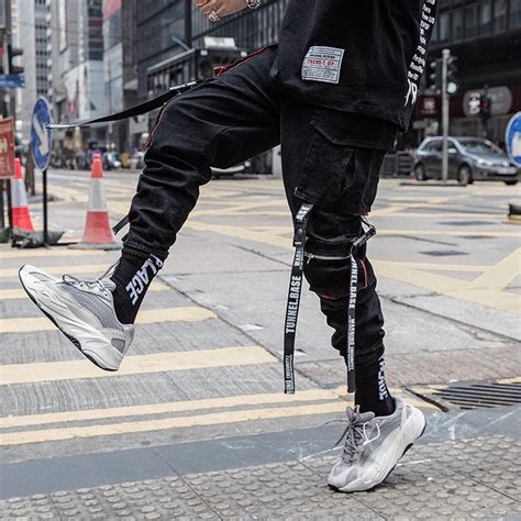 Men S Streetwear Techwear Black Cargo Jogger Pants Etsy