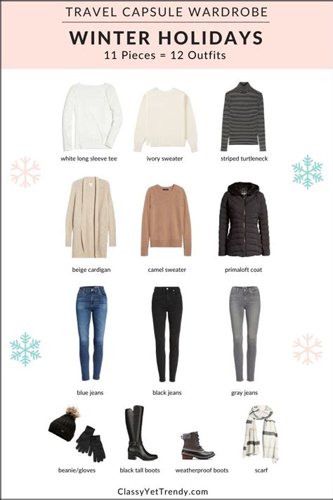 Winter Holidays Travel Capsule Wardrobe 11 Pieces 12 Outfits