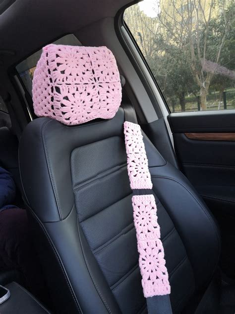 Pink Headrest Covers Crochet Sunflower Car Headrest Cover Car Headrest Cover Car Seat Head Rest