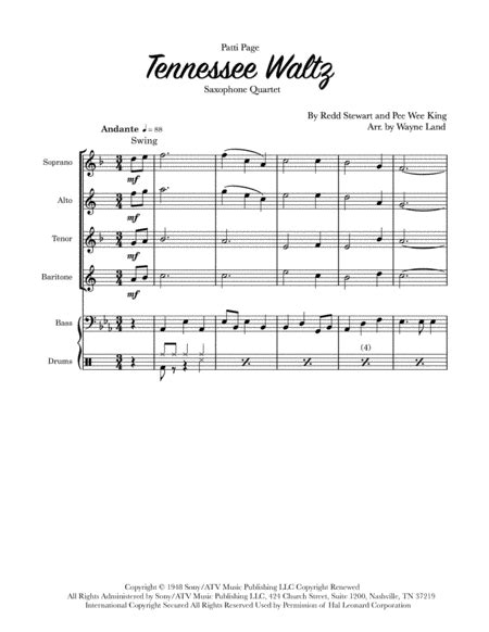 Tennessee Waltz Sheet Music Patty Page Performance Ensemble