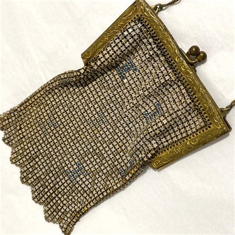 Vintage 1920 S Metal Mesh Purse Art Deco Geometric Wh Gem