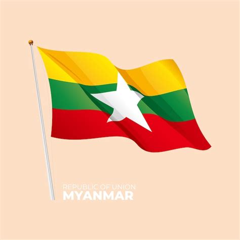 Premium Vector Myanmar National Flag Waving At The Flagpole Vector 3d