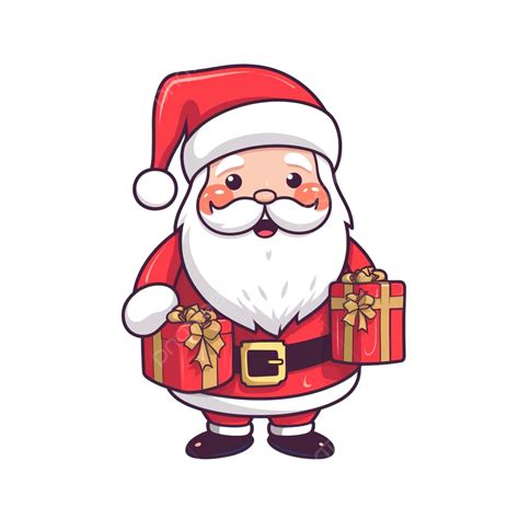 Cute Santa Claus Christmas Character Santa Holding Gift In Hand