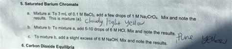 Solved 5. Saturated Barium Chromate BaCl2 appearance_clear | Chegg.com