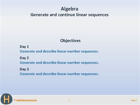 Algebra Generate And Continue Linear Sequences Objectives Day