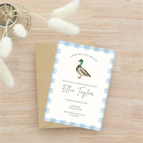 Editable Mallard Duck Baby Shower Invitation Duck Boy Baby Shower