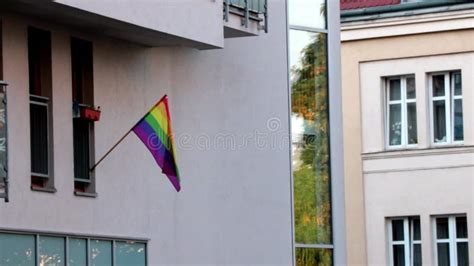 A Gay Pride Rainbow Flag Flies Over The Building Stock Video Video Of