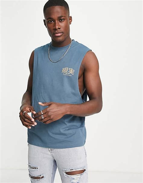 Asos Design Débardeur Décontracté Avec Inscription Imprimée Bleu