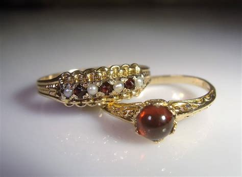 Victorian Bridal Ring Set 10k Garnet Bridal Rings Garnet Engagement