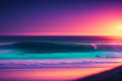 Premium Photo | A purple and green sunset over the ocean