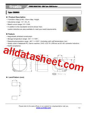 CDRH65NP 220MB Datasheet PDF Sumida Corporation