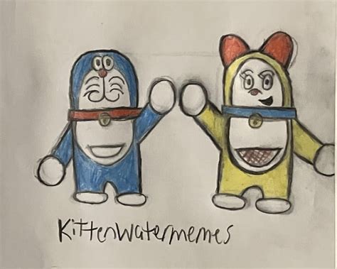 Finished a drawing of Doraemon and his sister, Dorami. It may not be ...