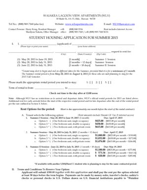 Fillable Online UHH HCC Summer 2015 Student Housing Application