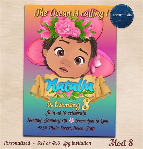 Moana Baby Printable Invitation Moana Princess Digital Etsy